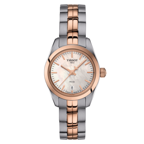 Tissot PR 100 Quartz 25 Stainless Steel / Rose Gold PVD / MOP / Bracelet